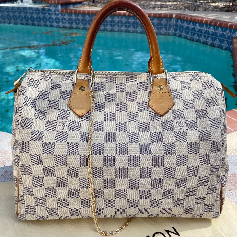 Louis Vuitton White and Brown Checkered Tote - Picture 9 of 15